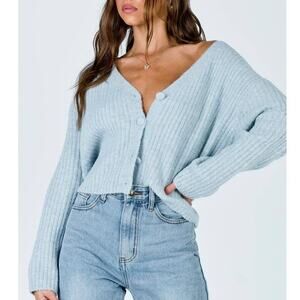 Princess Polly Liah Knit Cardigan Sweater Blue XS